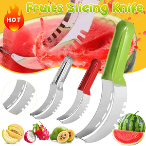 Watermelon <strong>Slicer</strong> Cutter Stainless Steel Color Non-slip Plastic Wrap <strong>Handle</strong> Not Hurt <strong>Hands</strong> Cantaloupe Kitchen Fruit Cutting Tool - Product Image 2