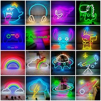 Lampe Néon LED Mignonne en Forme de Dessin Animé, en Acrylique, Forme Personnalisée, Auto-alimentée, Moderne, Portable, Lampe de Nuit Créative pour Décoration de Chambre et Salon