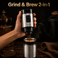 Moulin à café électrique 2-en-1, machine à expresso, rechargeable par USB, en acier inoxydable 304, portable pour les voyages et le camping