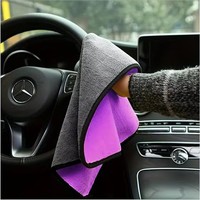 Serviettes en microfibre tissées violettes/grises 600 g/m² en velours corail à séchage rapide en polyester pour le lavage, le detailing automobile et le nettoyage domestique