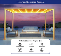 DEEZON Kits de pergola motorisée moderne Gazebo de jardin étanche avec LED et porte en verre Style pavillon