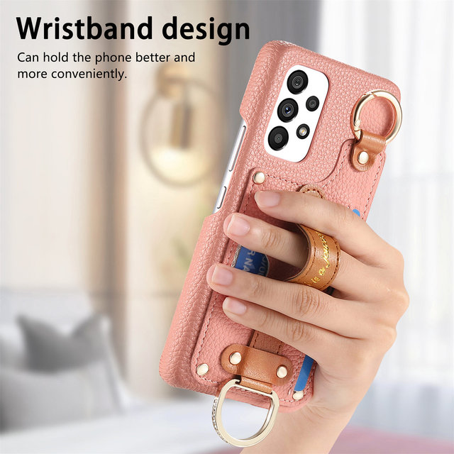 PU Leather Phone Case for A36/A56 Card Slot Wallet Function Wrist Strap Hidden Kickstand Shockproof Cover for Samsung case