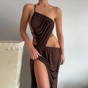 गर्मियों में महिलाओं के नए सेक्सी पट्टा backless खोखले-बाहर ठोस रंग की पोशाक