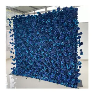 Wedding bride background artificial flower wall rose panels sky white dark deep 5D blue floral wall backdrop for wedding decor