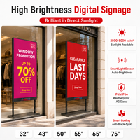 Affichage numérique sur pied pour vitrine de magasin, haute luminosité 2500 cd, lisible en plein soleil, 43 pouces