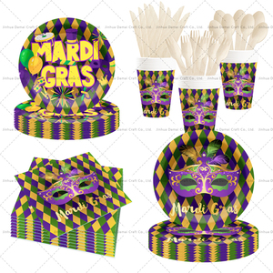 DAMAI - Vajilla Desechable para Fiesta de Mardi Gras, Platos de Papel, Servilletas, Vasos, Máscaras de Disfraces, Decoraciones - Product Image 2
