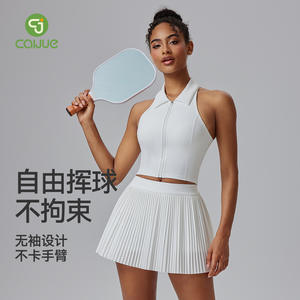 Ensemble de vêtements de tennis pour femmes, haut sans manches avec jupe plissée à revers, vêtements de sport respirants pour activités de plein air - Product Image 3