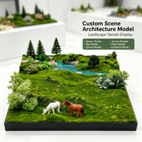 Modèle de paysage architectural personnalisé avec terrain, éléments aquatiques et figurines d'animaux