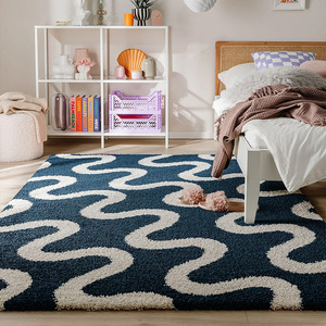 地毯300X400设计师风格客厅卧室地毯线条黑色条纹高级床头毯家居蓬松地毯 - Product Image 2