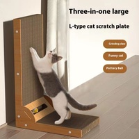 Griffoir pour chat en forme de L, moderne et luxueux, éco-responsable, en carton ondulé, avec jouet en forme de balle, hauteur 60 cm, 1,5 kg, pour salon, chats