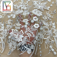 Nouvelle Arrivée Tissu en Dentelle Florale 3D avec Perles, Tissu Perlé à Paillettes, Tissu en Dentelle Brodé pour Robes de Mariée Femme