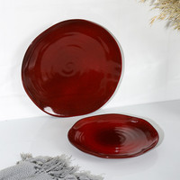Vente en gros vaisselle irrégulière en grès ensemble pour table à dîner vaisselle en céramique émaillée rouge ensembles de assiettes et bols