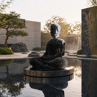 Escultura de Buda Moderna de Acero Inoxidable 304/316 Pulido a Espejo, Escultura Metálica Personalizada Hueca para Jardín Exterior, Paisaje Zen