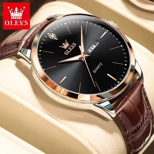 Reloj de Cuarzo OLEVS 2935 de Marca de Lujo OEM, Estilos Más Vendidos, Logotipo Personalizado, Correa de Cuero Genuino Luminosa con Calendario para Hombre - Product Image 2