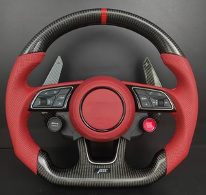 Volant de voiture personnalisé en fibre de carbone rouge perforé avec palettes de changement de vitesse et bouton de démarrage/arrêt pour <span class=keywords><strong>Audi</strong></span> A4/A7/Q5/Q7/Q3 Series - Product Image 1
