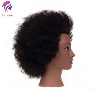 Manequim cabeça com cabelo humano Afro preto para salão de cabeleireiro ferramentas de treinamento prática boneca