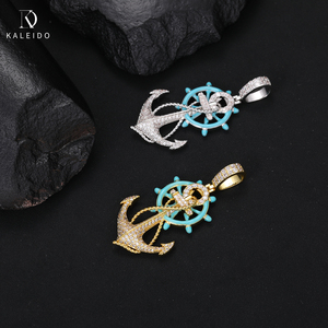 Kaleido เครื่องประดับฮิปฮอปเรืองแสงในชุดสีดำจี้สมอเรือประดับเพชรรูปหางเสือสำหรับผู้ชายจี้ทองขาวชุบ - Product Image 1