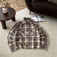 Kemeja Flanel Pria Kotak-kotak Berbahan Katun 100% Tebal dengan Logo Kustom, Model Vintage, Lengan Panjang, Kancing Depan