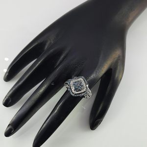Jewelspaark Diamond Ring 1.02 Cttw Round Cut <b>White</b> And Blue Enhanced Fancy Color 925 Sterling Silver Engagement Women's Jewelry - Product Image 5