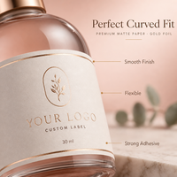 Étiquette personnalisée pour flacon cosmétique, papier mat premium, autocollante, estampage à chaud or, forme incurvée, emballage pour soins de la peau et parfums