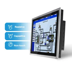 Impor komputer tahan air 12v Ip67 Panel ramping layar sentuh dapat dibaca sinar matahari tahan air 4000k kontak listrik statis
