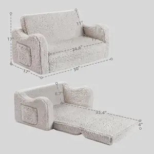 Convertible Sofa To Lounger 2-in-1 Toddler Soft Sherpa Couch Fold Out Kids Chairs For Toddler