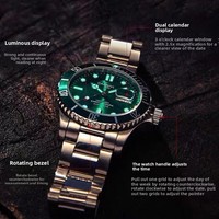 Montre mécanique automatique en acier inoxydable avec design Green Water Ghost personnalisé OEM, verre saphir, résistance à l'eau 30 m, pour homme