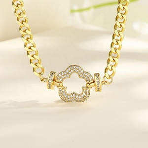สร้อยคอแบบ Cuban Link ชุบเฮมาไทต์หรูหรา ขายส่ง สร้อยโซ่ชุบทอง 18K ประดับเพชรซิร์คอน เครื่องประดับแฟชั่นสำหรับผู้หญิง - Product Image 5