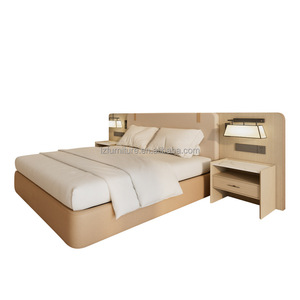Modern Boutique Hotel Bedroom Furniture Set Custom King Size MDF <b>Panel</b> Wooden Bed Frame with Upholstered <b>Headboard</b> & Nightstands - Product Image 5