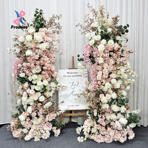 Arche florale réaliste en soie rose poudré et blanche, avec roses artificielles de luxe, pour panneau de bienvenue de mariage, toile de fond et support floral pour la rentrée scolaire - Product Image 1