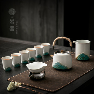 Théière en céramique Shangyan Qingshan, forme irrégulière en porcelaine avec couvercle, poignée en corde de chanvre, ensemble de thé Kung Fu pour la maison et le bureau - Product Image 2