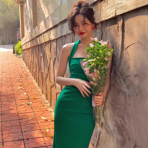 Vestido Lápiz Vintage de Estilo Francés con Cuello Halter, Largo hasta el Suelo, Cintura Natural, Sin Espalda, Transpirable, Falda de Fiesta, Casual de Verano - Product Image 2