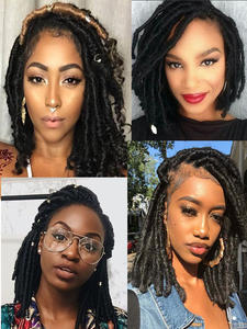 Perruque synthétique <span class=keywords><strong>afro</strong></span> kinky tressée courte, faite à la machine, style dreadlocks, fausses locks torsadées, sans colle, densité 150%, avec <span class=keywords><strong>bonnet</strong></span> en maille à boutons - Product Image 3