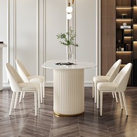 Ensemble table et chaises de salle à manger de luxe léger, moderne, simple, ovale, couleur crème, avec plaque de roche