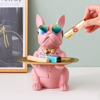 Décoration d'intérieur en résine, pour décor de maison, accessoires d'entrée, organisateur de bureau, sculpture d'animaux, porte-clé, plateau de rangement de statue de bouledogue