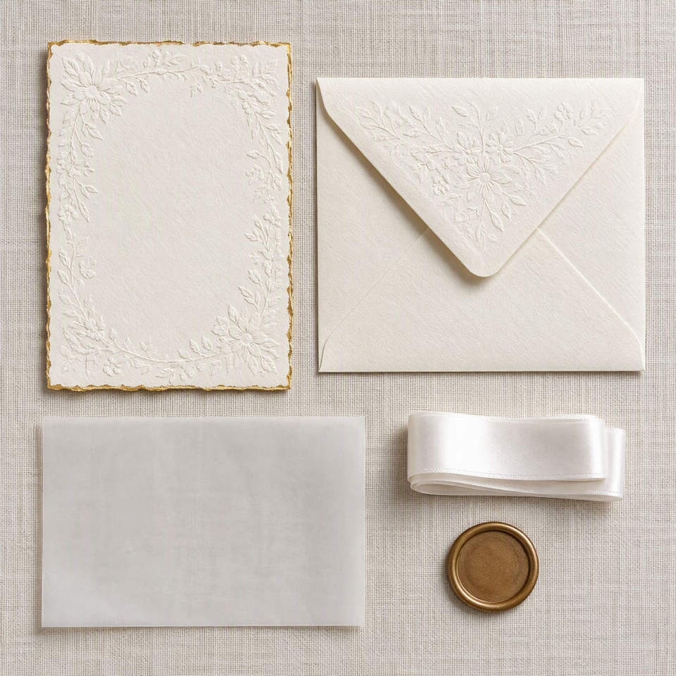 Custom Ivory Cotton Wedding Invitation Suite with Envelope Blind ...