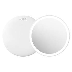 Miroir de maquillage portable Amiro à LED rond avec lumière, miroir pliable léger blanc grossissant 5x - Product Image 1