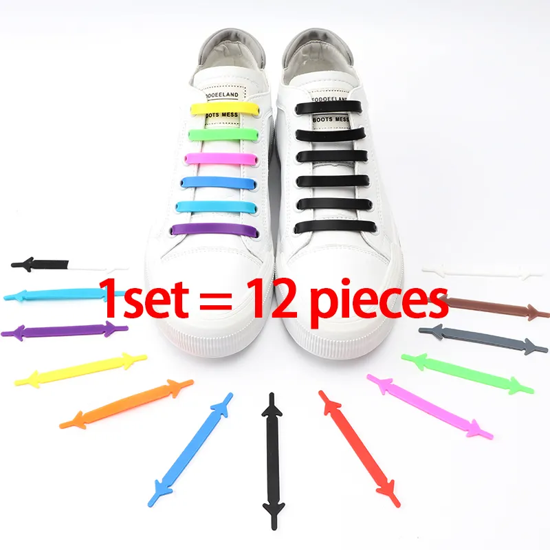 Colorful Lazy Elastic Silicone No Tie Shoelaces For Kids Rubber Upgrade Silicone Shoe laces for Sneakers