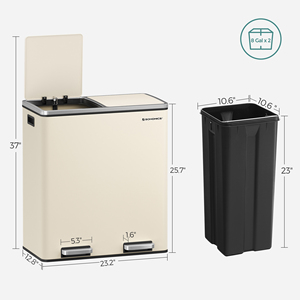 <span class=keywords><strong>Poubelle</strong></span> à pédale rectangulaire d'extérieur <span class=keywords><strong>SONGMICS</strong></span> en acier inoxydable, 60L, double bac à déchets avec 15 sacs poubelles - Product Image 6