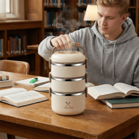 Boîte à lunch bento multi-couches en acier inoxydable 304, conteneur alimentaire isotherme portable pour le travail, l'école, les enfants et les adultes
