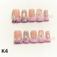 516-520 Faux ongles à presser faits main en forme de bec de canard, 10 pièces, réutilisables, en acrylique, pour enfants, motif carré artificiel