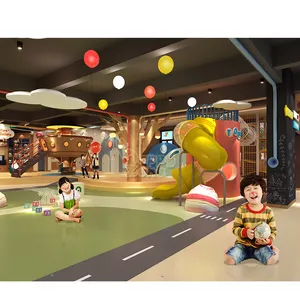 Indoor play park with wooden tree house for commercial play center with go-karting slide