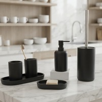 Ensemble d'accessoires de salle de bain en résine noire mate, 6 pièces, distributeur de savon cylindrique, porte-brosse de toilette, décoration nordique pour la salle de bain et la maison