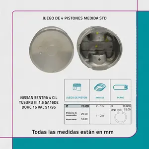 Juego de Pistones Z-std para Nissan Sentra 4 Cilindros 1.6 91/95 - Product Image 4