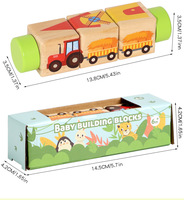 Balok Bangunan Puzzle 3D Kayu Gaya Pegangan Kartun Hewan Buah Sayuran dan Puzzle Jigsaw Berputar Tema Lalu Lintas Mainan Edukatif