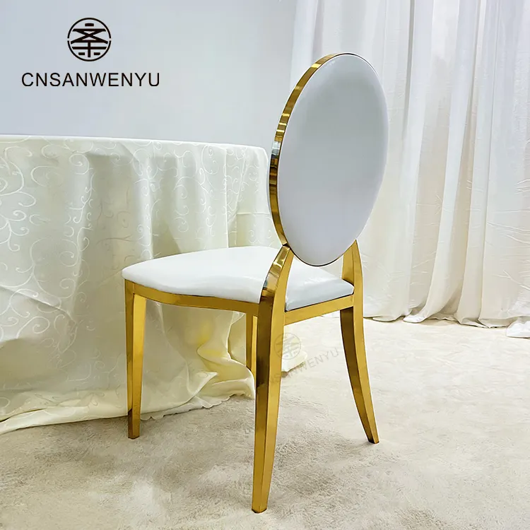 Luxury furniture modern gold stackable stainless steel metal round back party dining banquet chair for wedding event chairs