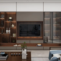 Lemari TV Ruang Tamu Modern ACE Electric Extendable, Panel Kayu Hitam MDF Particleboard, Dapat Dipasang di Dinding, Buatan Khusus