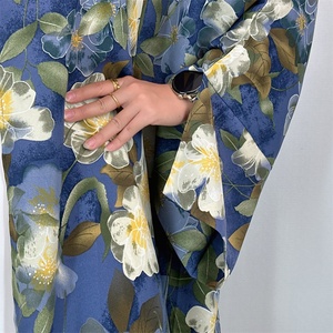 Modest Luxury Bright Color Floral Printed Open Abaya <b>Cardigan</b> with a Matching Hijab Flowing Silhouette 1475# - Product Image 4
