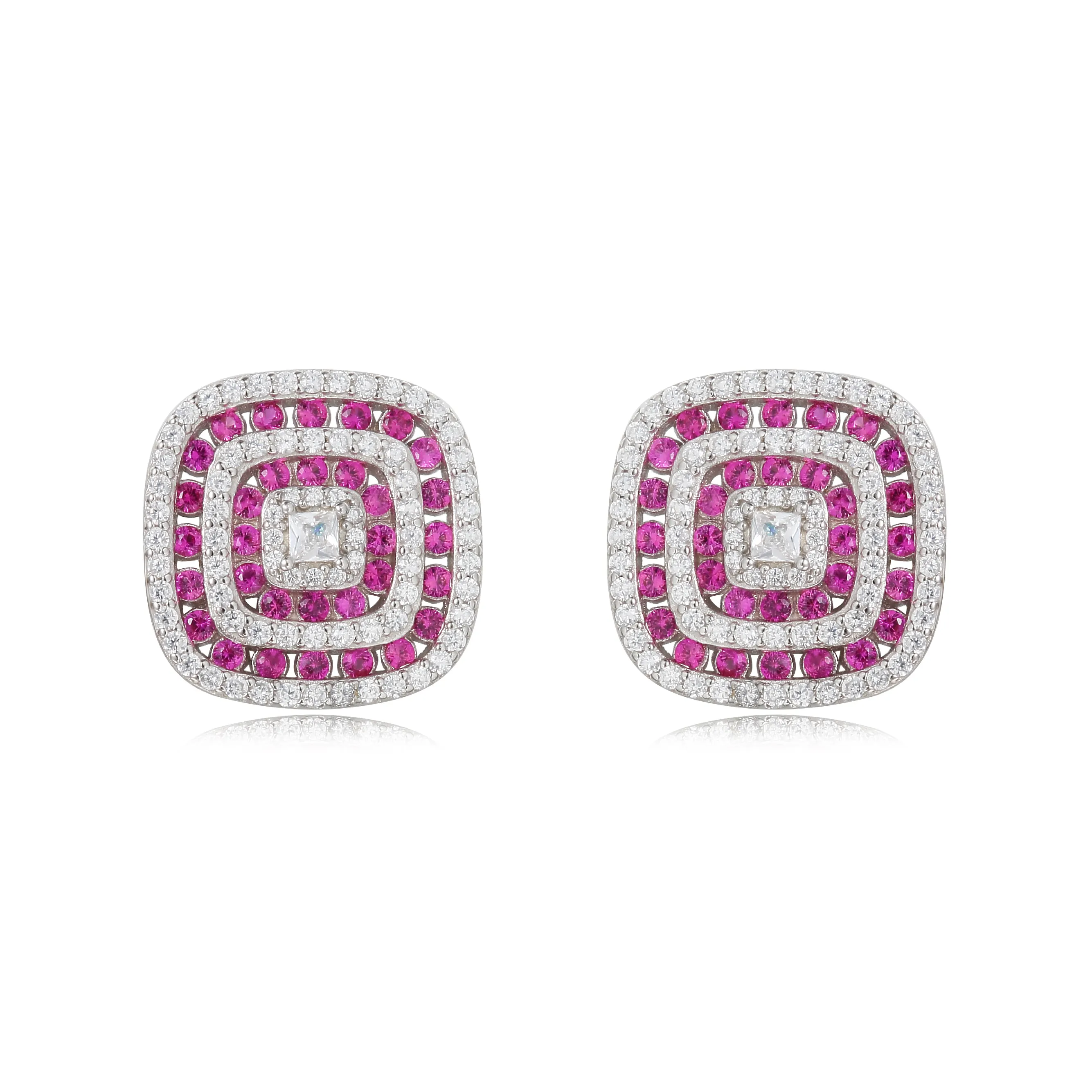 Premium 18k Gold Natural Pink Diamond Earrings Set With Real Diamond Geometric Square Design Earrings
