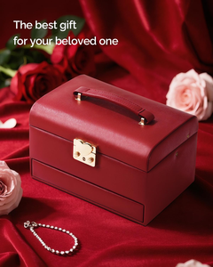 Red Jewelry <b>Box</b> with Makeup <b>Mirror</b>, Luxury Drawer, Large-Capacity Storage <b>Box</b> for Accessories - Product Image 5